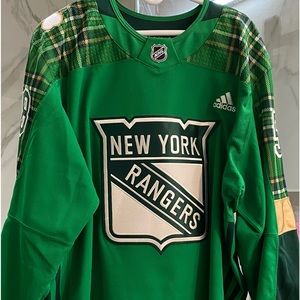 SOLD 2018 GameWorn John Gilmour New York Rangers St. Patrick’s Day Warm-up